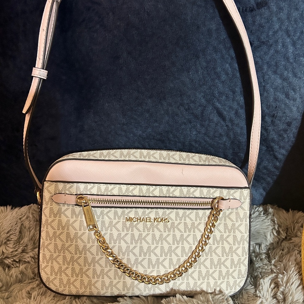 Michael Kors Monogram Beige and Pink Crossbody Bag